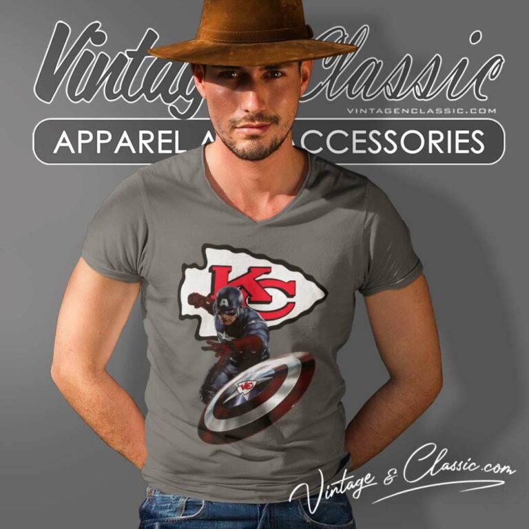 Captain America Kansas City Chiefs V Neck TShirt Captain America Kansas City Chiefs V Neck TShirt