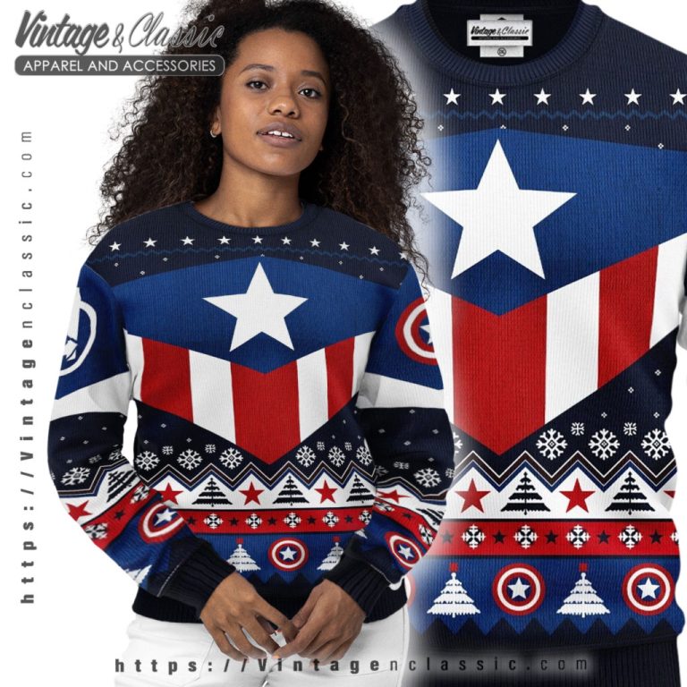 Captain America Superhero Ugly Christmas Sweater Women Ugly Sweater Captain America Superhero Ugly Christmas Sweater Women Ugly Sweater