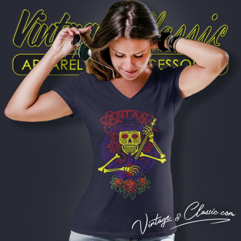 Carlos Santana Day Of The Dead V Neck TShirt Carlos Santana Day Of The Dead V Neck TShirt