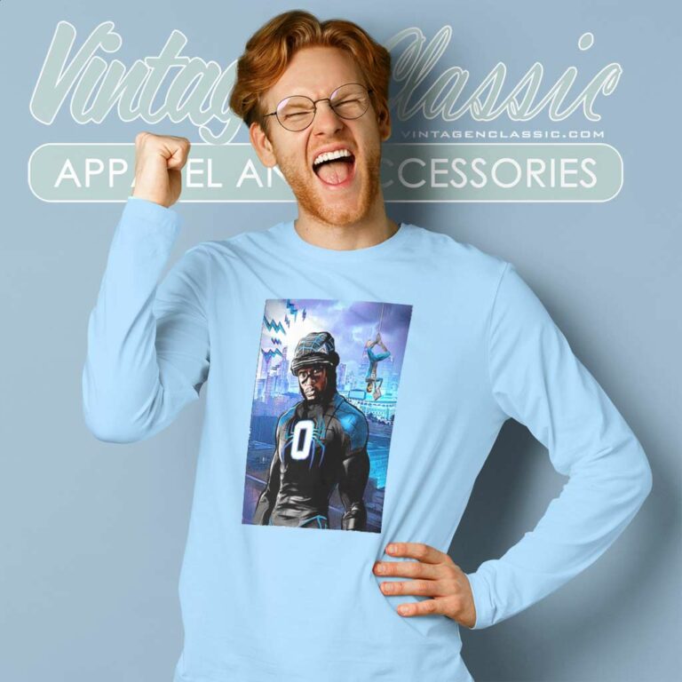 Carolina Panthers Brian Burns Spider Man Across Long Sleeve Tee Carolina Panthers Brian Burns Spider Man Across Long Sleeve Tee