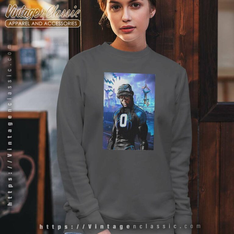 Carolina Panthers Brian Burns Spider Man Across Sweatshirt Carolina Panthers Brian Burns Spider Man Across Sweatshirt
