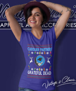 Carolina Panthers Grateful Dead Ugly Christmas V Neck TShirt