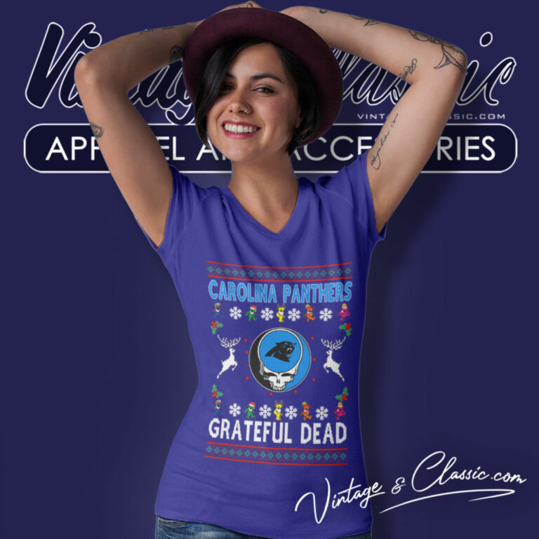 Carolina Panthers Grateful Dead Ugly Christmas V Neck TShirt Carolina Panthers Grateful Dead Ugly Christmas V Neck TShirt