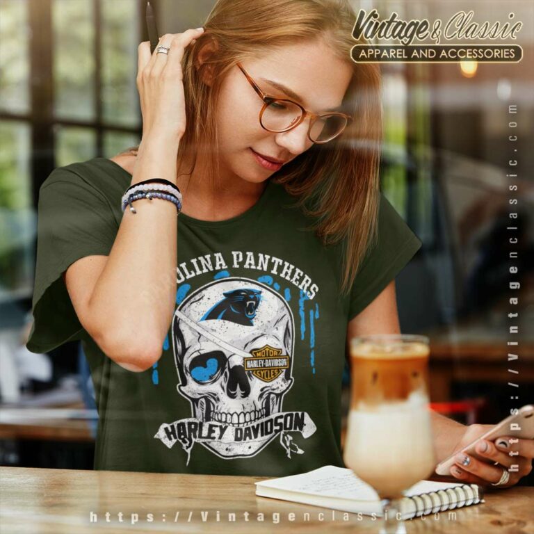 Carolina Panthers Harley Davidson Skull Women TShirt Carolina Panthers Harley Davidson Skull Women TShirt