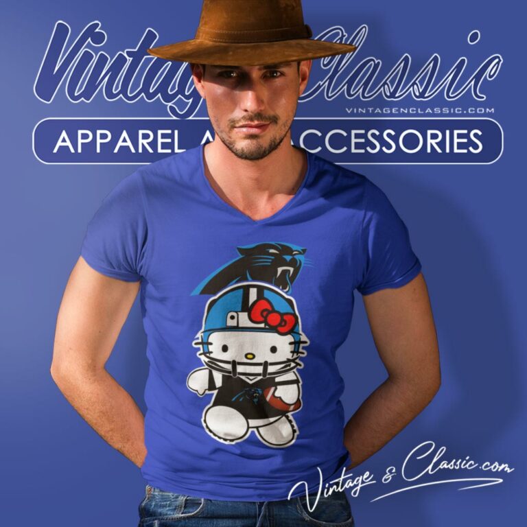 Carolina Panthers Hello Kitty V Neck TShirt Carolina Panthers Hello Kitty V Neck TShirt