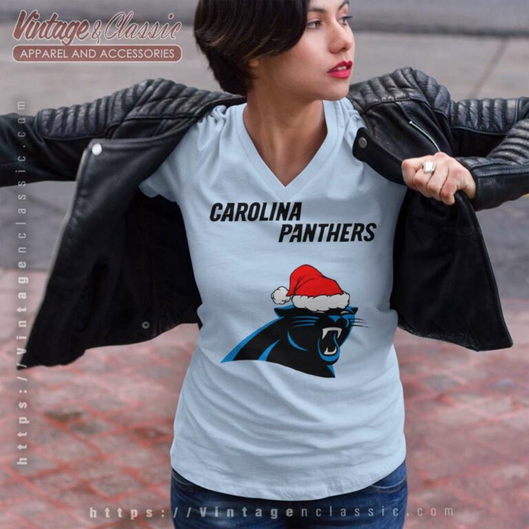 Carolina Panthers Logo Christmas V Neck TShirt Carolina Panthers Logo Christmas V Neck TShirt