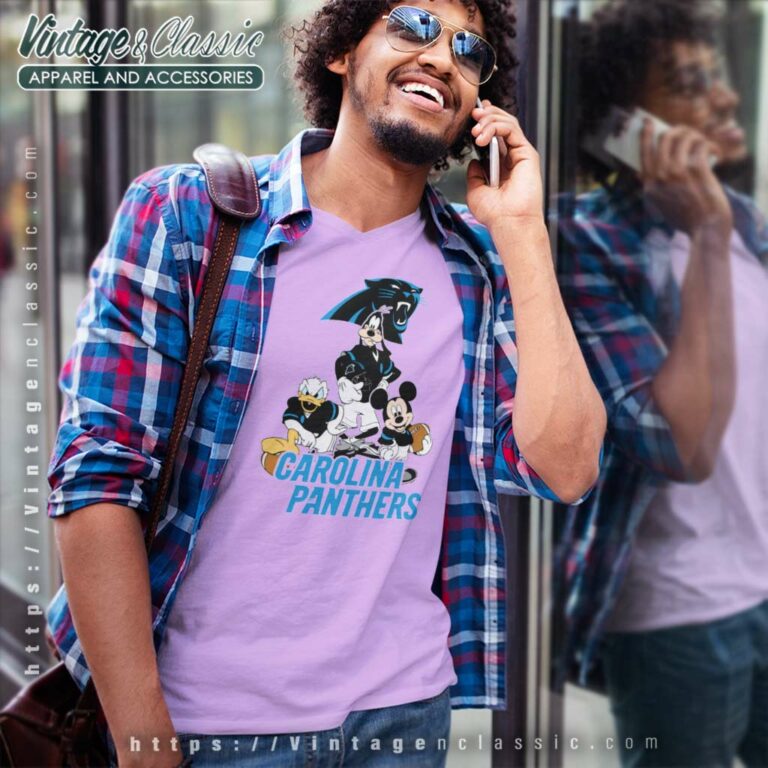 Carolina Panthers Mickey Mouse Donald Duck Goofy V Neck TShirt Carolina Panthers Mickey Mouse Donald Duck Goofy V Neck TShirt