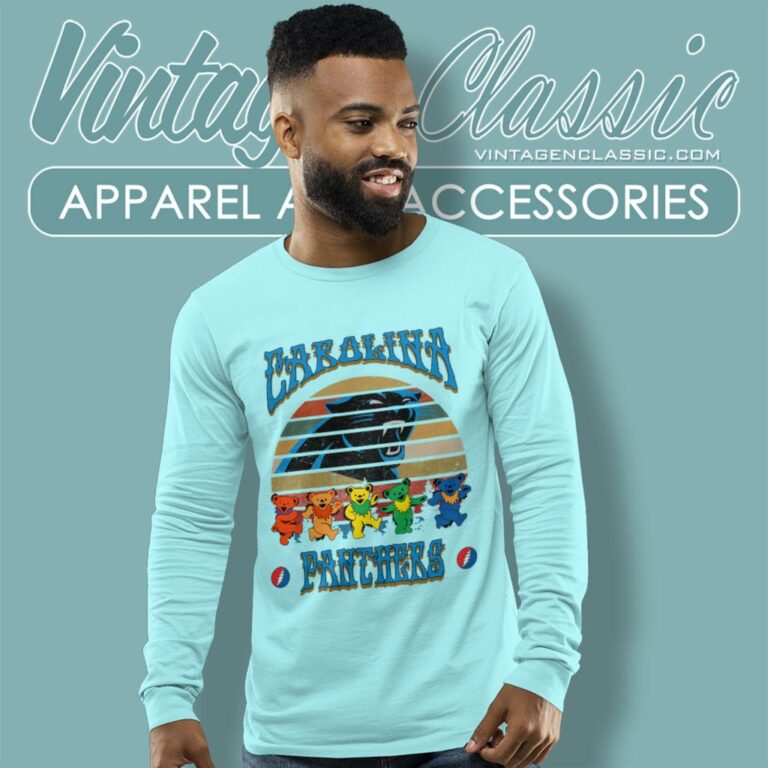 Carolina Panthers Nfl Grateful Dancing Bears Retro Long Sleeve Tee Carolina Panthers Nfl Grateful Dancing Bears Retro Long Sleeve Tee