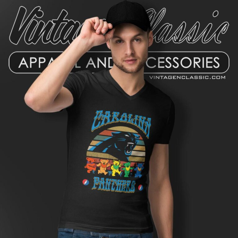 Carolina Panthers Nfl Grateful Dancing Bears Retro V Neck TShirt Carolina Panthers Nfl Grateful Dancing Bears Retro V Neck TShirt