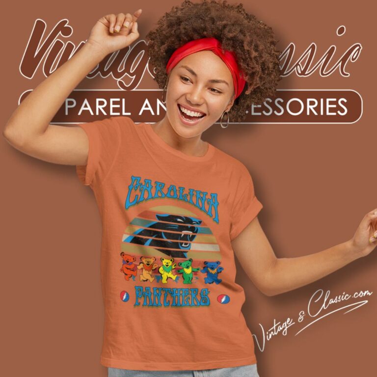 Carolina Panthers Nfl Grateful Dancing Bears Retro Women T Shirt Carolina Panthers Nfl Grateful Dancing Bears Retro Women T Shirt