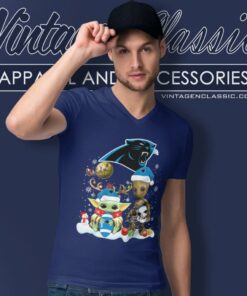 Carolina Panthers Shirt Baby Yoda And Groot Santa Christmas V Neck TShirt