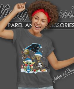 Carolina Panthers Shirt Baby Yoda And Groot Santa Christmas Women T Shirt