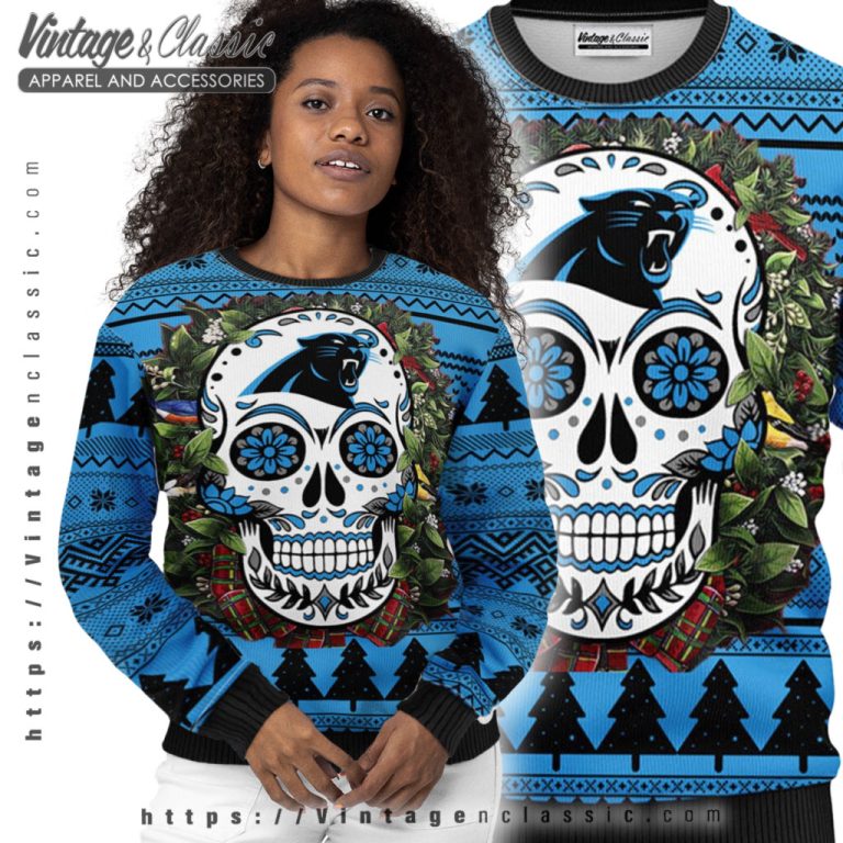 Carolina Panthers Skull Ugly Christmas Sweater Women Ugly Sweater Carolina Panthers Skull Ugly Christmas Sweater Women Ugly Sweater
