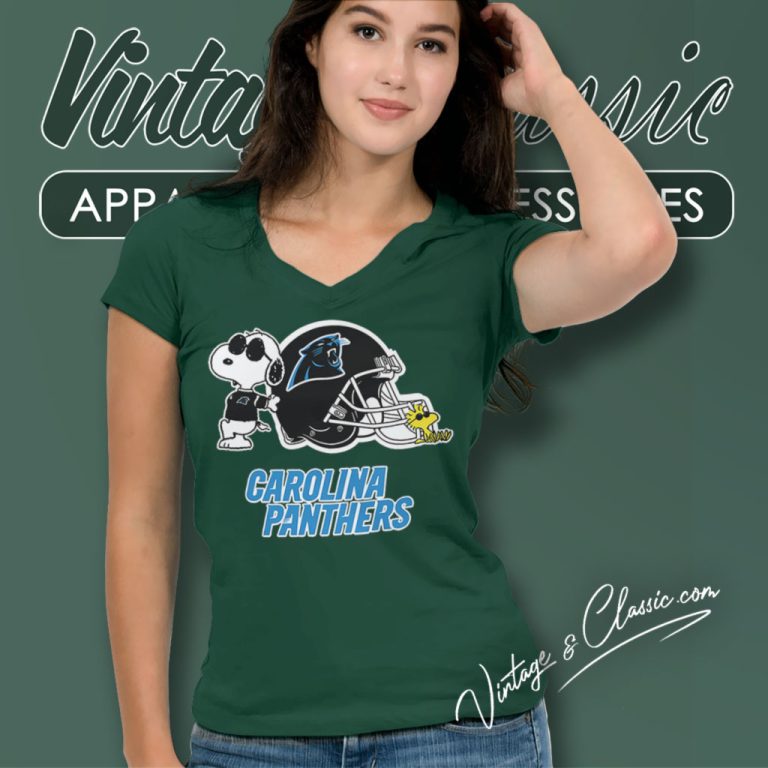 Carolina Panthers Snoopy And Woodstock V Neck TShirt Carolina Panthers Snoopy And Woodstock V Neck TShirt