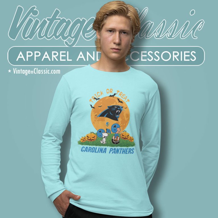 Carolina Panthers Snoopy Charlie Brown And Woodstock Trick Or Treat Halloween Long Sleeve Tee Carolina Panthers Snoopy Charlie Brown And Woodstock Trick Or Treat Halloween Long Sleeve Tee