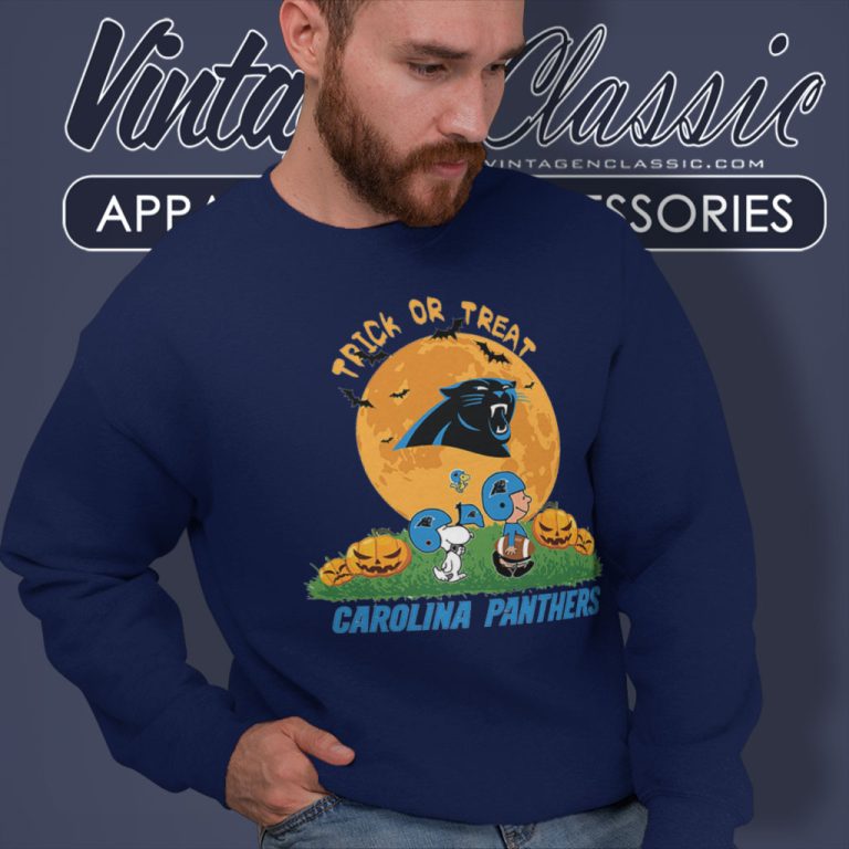 Carolina Panthers Snoopy Charlie Brown And Woodstock Trick Or Treat Halloween Sweatshirt Carolina Panthers Snoopy Charlie Brown And Woodstock Trick Or Treat Halloween Sweatshirt