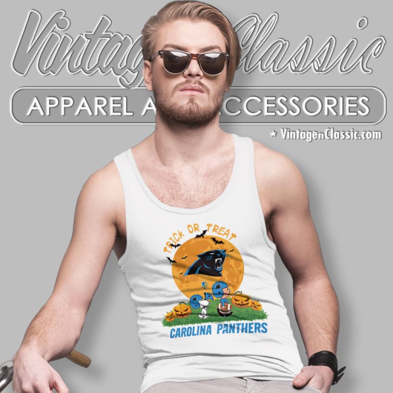 Carolina Panthers Snoopy Charlie Brown And Woodstock Trick Or Treat Halloween Tank Top Racerback Carolina Panthers Snoopy Charlie Brown And Woodstock Trick Or Treat Halloween Tank Top Racerback