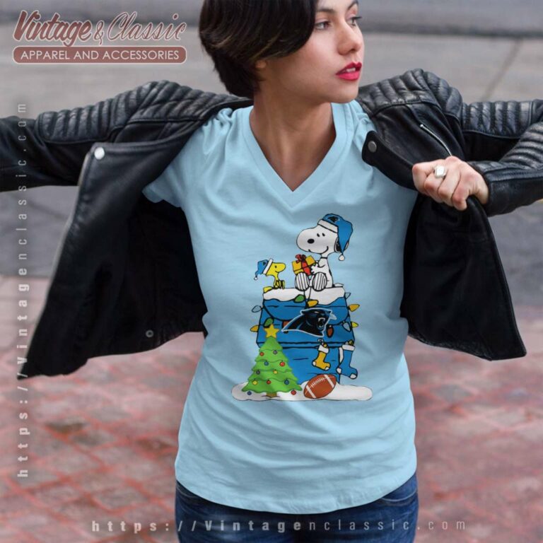 Carolina Panthers Snoopy Christmas V Neck TShirt Carolina Panthers Snoopy Christmas V Neck TShirt
