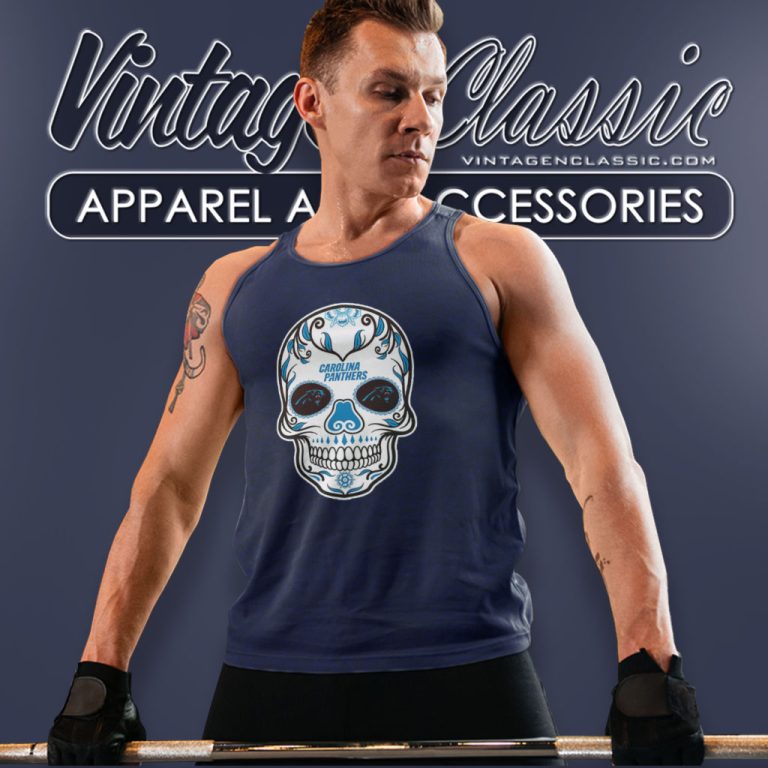 Carolina Panthers Sugar Skull Tank Top Racerback Carolina Panthers Sugar Skull Tank Top Racerback