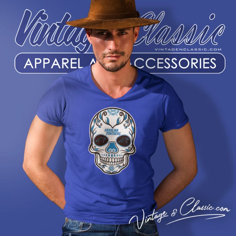 Carolina Panthers Sugar Skull V Neck TShirt Carolina Panthers Sugar Skull V Neck TShirt