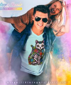 Cat Sugar Skull Dia De Los Muertos Halloween Shirt 5 Cat Sugar Skull Dia De Los Muertos Halloween V Neck TShirt