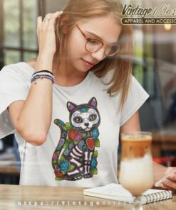 Cat Sugar Skull Dia De Los Muertos Halloween Shirt 6 Cat Sugar Skull Dia De Los Muertos Halloween Women TShirt