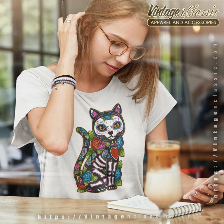 Cat Sugar Skull Dia De Los Muertos Halloween Women TShirt Cat Sugar Skull Dia De Los Muertos Halloween Women TShirt