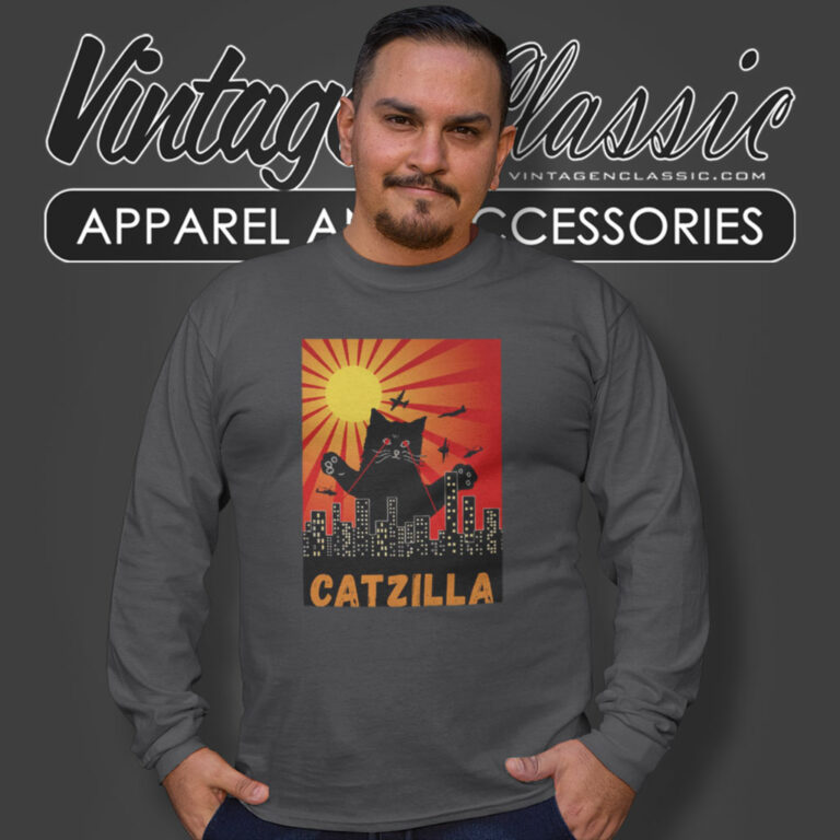 Catzilla Black Cat Parody Long Sleeve Tee Catzilla Black Cat Parody Long Sleeve Tee