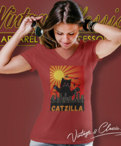 Catzilla Black Cat Parody Shirt 5 Catzilla Black Cat Parody V Neck TShirt