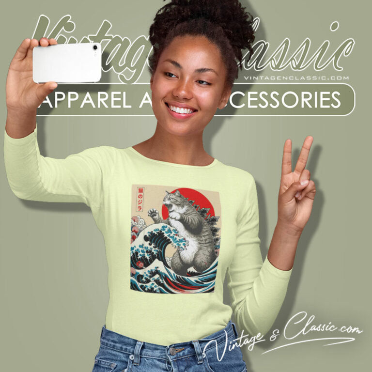 Catzilla Cat Japanese Art Funny Long Sleeve Tee Catzilla Cat Japanese Art Funny Long Sleeve Tee