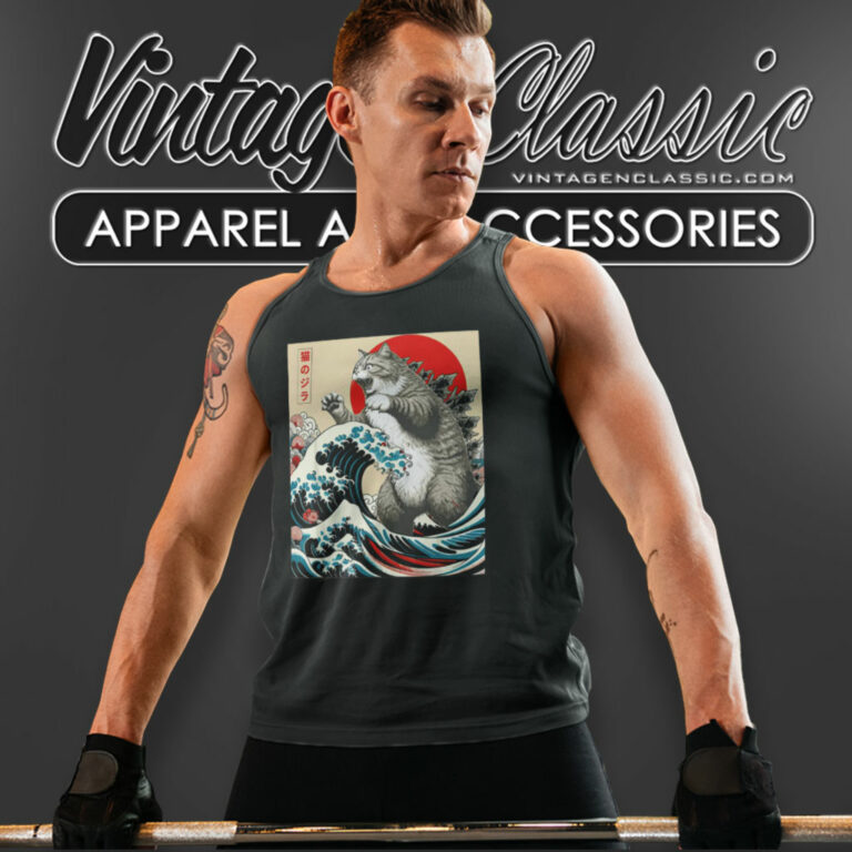 Catzilla Cat Japanese Art Funny Tank Top Racerback Catzilla Cat Japanese Art Funny Tank Top Racerback