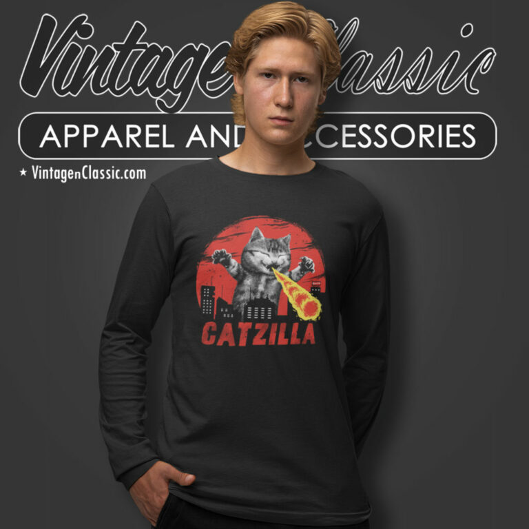 Catzilla Fire Cat Monster Long Sleeve Tee Catzilla Fire Cat Monster Long Sleeve Tee