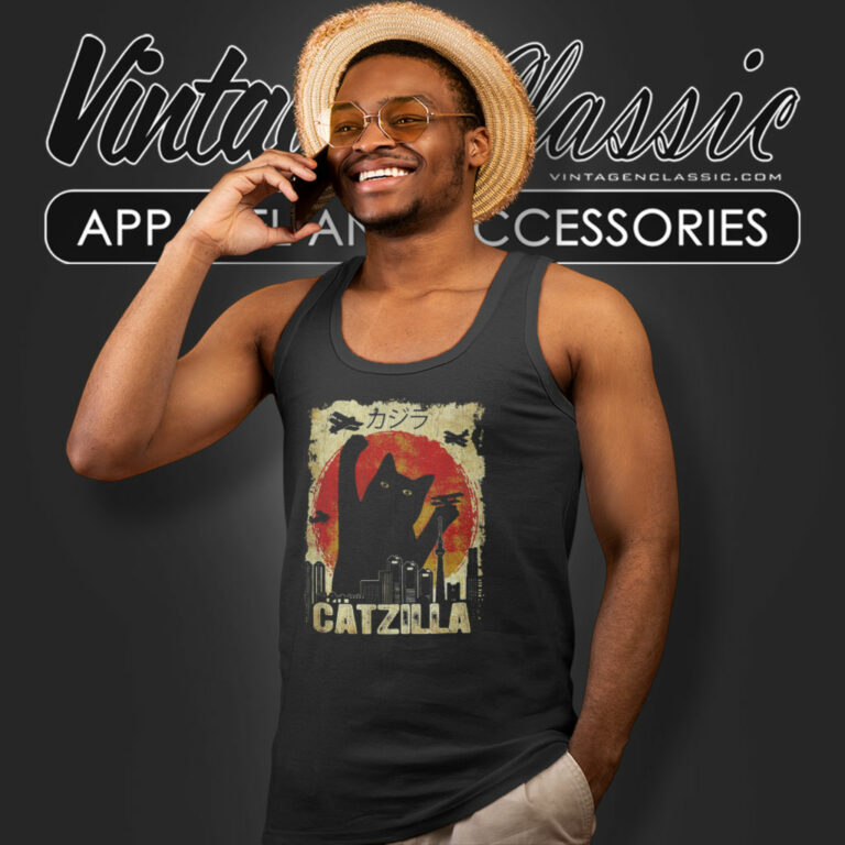 Catzilla Funny Kitten Cat Vintage Tank Top Racerback Catzilla Funny Kitten Cat Vintage Tank Top Racerback