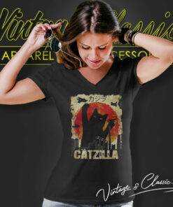 Catzilla Funny Kitten Cat Vintage Shirt 5 Catzilla Funny Kitten Cat Vintage V Neck TShirt
