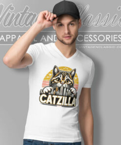 Catzilla Funny Shirt Funny 4 Catzilla Funny Shirt Funny V Neck TShirt