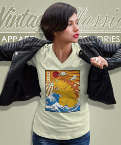 Catzilla Great Wave Of Kanagawa Shirt 6 Catzilla Great Wave Of Kanagawa V Neck TShirt