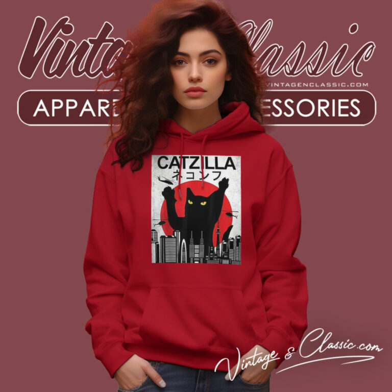 Catzilla Japanese Cat Sunset Kitten Hoodie Catzilla Japanese Cat Sunset Kitten Hoodie
