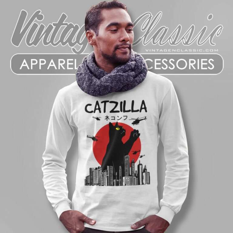 Catzilla Shirt Crazy Cat Monster Long Sleeve Tee Catzilla Shirt Crazy Cat Monster Long Sleeve Tee