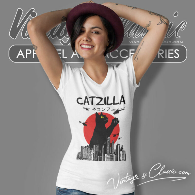 Catzilla Shirt Crazy Cat Monster V Neck TShirt Catzilla Shirt Crazy Cat Monster V Neck TShirt