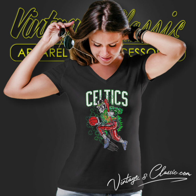 Celtics Clover Skeleton Nba Playoff V Neck TShirt Celtics Clover Skeleton Nba Playoff V Neck TShirt