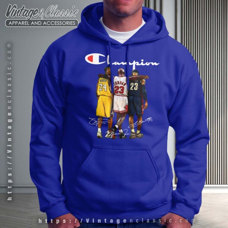 Champion LeBron James Kobe Bryant Michael Jordan Signatures Blue Hoodie Champion LeBron James Kobe Bryant Michael Jordan Signatures Blue Hoodie