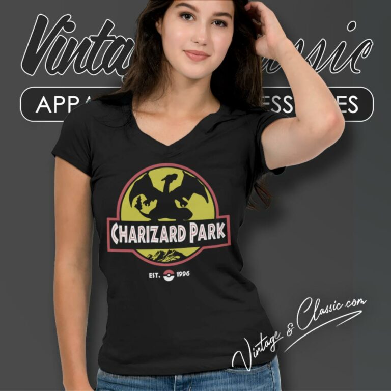 Charizard Park Jurassic Park Parody V Neck TShirt Charizard Park Jurassic Park Parody V Neck TShirt