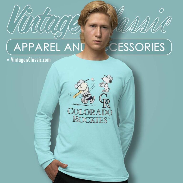 Charlie Brown And Snoopy Baseball Colorado Rockies Long Sleeve Tee Charlie Brown And Snoopy Baseball Colorado Rockies Long Sleeve Tee