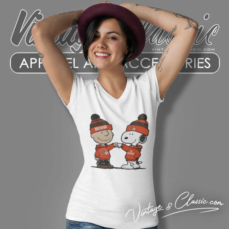 Charlie Brown And Snoopy Cleveland Browns Football V Neck TShirt Charlie Brown And Snoopy Cleveland Browns Football V Neck TShirt