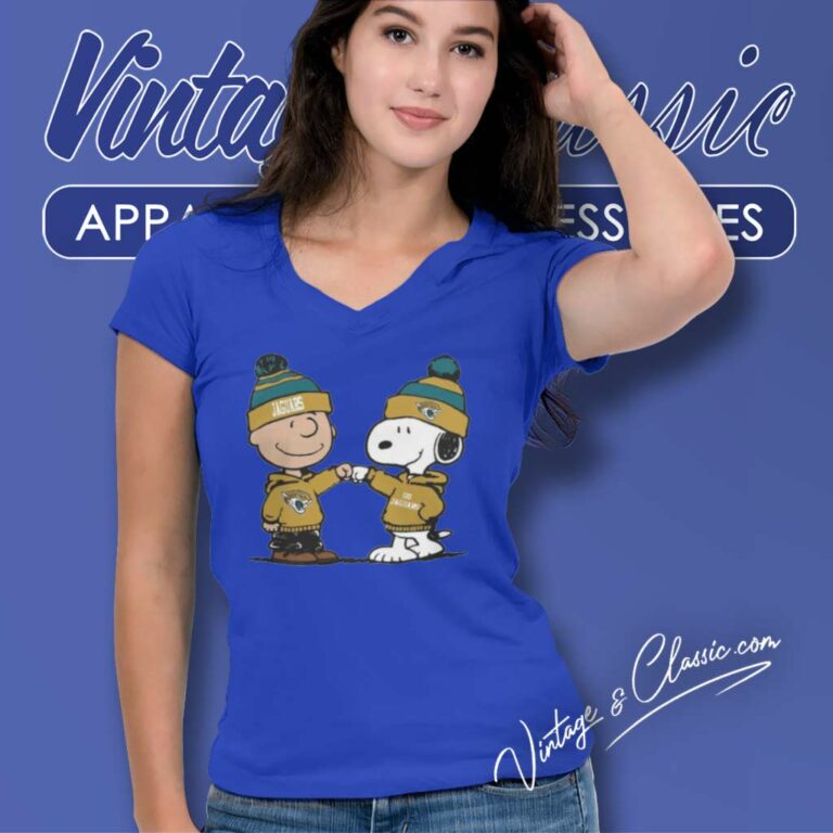 Charlie Brown And Snoopy Jacksonville Jaguars Football V Neck TShirt Charlie Brown And Snoopy Jacksonville Jaguars Football V Neck TShirt