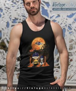 Charlie Brown And Snoopy Watching Baltimore Ravens Halloween Tank Top Racerback