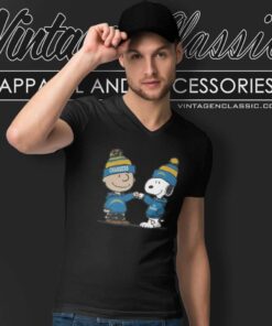 Charlie Brown And Snoopy Wear Hoodie Nfl Chargers V Neck TShirt