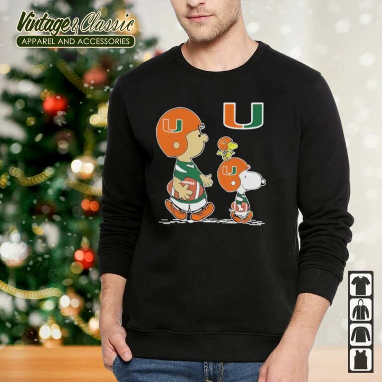 Charlie Brown Snoopy And Woodstock Miami Hurricanes Sweatshirt Charlie Brown Snoopy And Woodstock Miami Hurricanes Sweatshirt