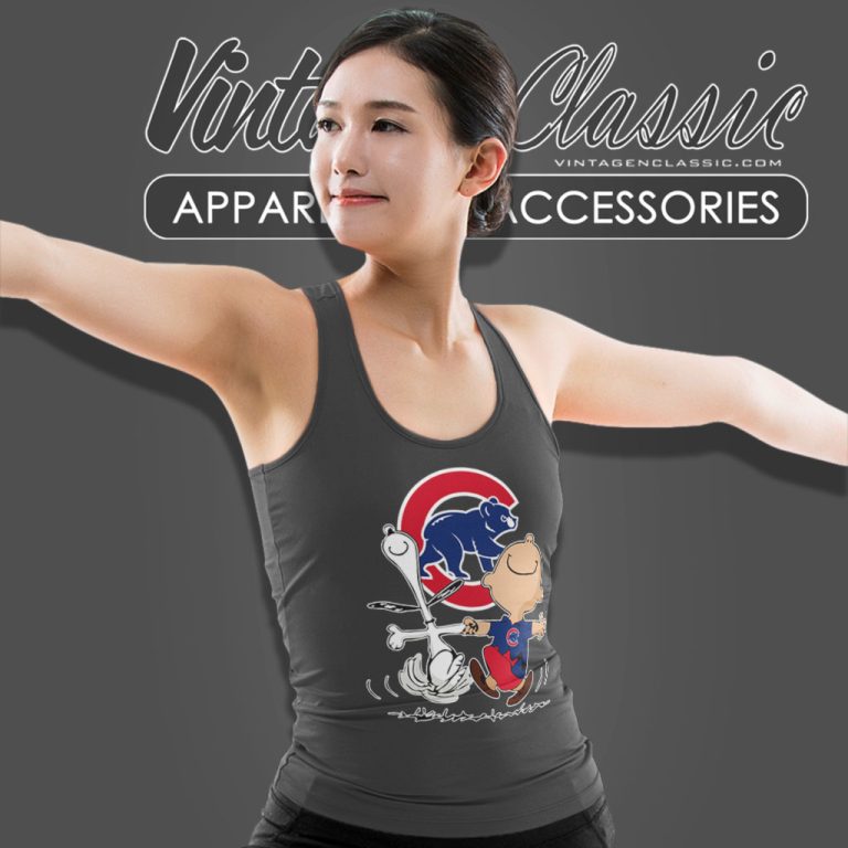Charlie Brown Snoopy Happy Chicago Cubs Tank Top Racerback Charlie Brown Snoopy Happy Chicago Cubs Tank Top Racerback