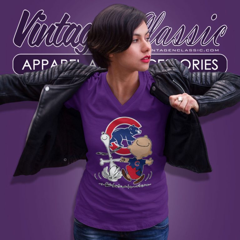 Charlie Brown Snoopy Happy Chicago Cubs V Neck TShirt Charlie Brown Snoopy Happy Chicago Cubs V Neck TShirt